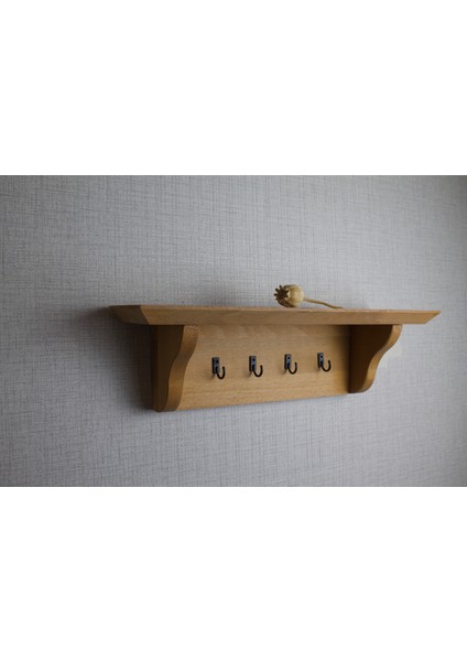 Duvara Monte Ahşap Anahtarlık ve Dekoratif Raf - Masif Gürgen