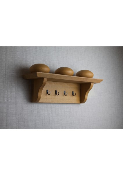 Duvara Monte Ahşap Anahtarlık ve Dekoratif Raf - Masif Gürgen