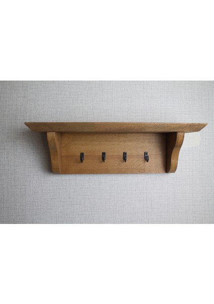 Duvara Monte Ahşap Anahtarlık ve Dekoratif Raf - Masif Gürgen
