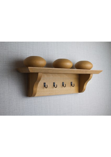 Duvara Monte Ahşap Anahtarlık ve Dekoratif Raf - Masif Gürgen