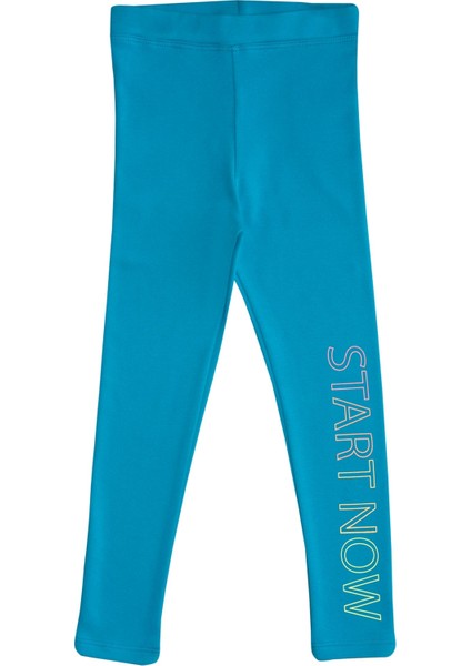 Koyu Turkuaz Kız Çocuk Start Now Baskılı Şardonlu Tayt