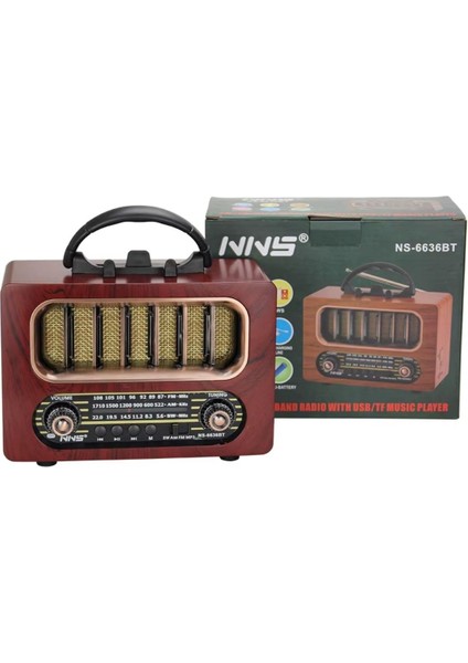 Orta Boy Retro Ahşap Tasarım Bluetooth Hoparlörlü Radyo - Fm/am Destekli, Şarjlı ve Taşınabiliri Radyo NS-6636 (5051) modelleri