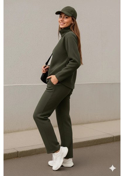 Kadın Balıkçı Yaka Fermuar Detay Polar Sweat ve Pantolon Ikili Takım fiyatları