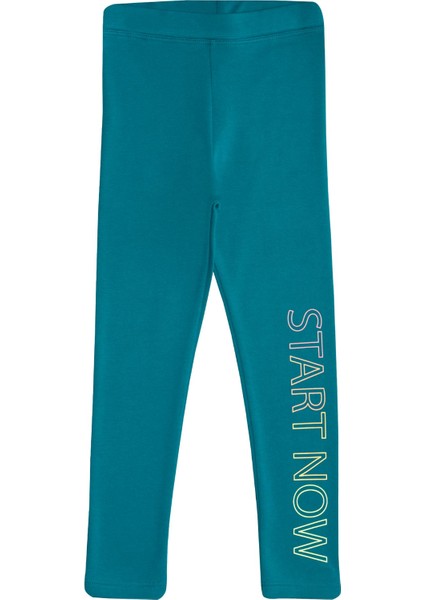 Koyu Petrol Kız Çocuk Start Now Baskılı Şardonlu Tayt