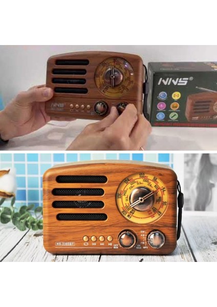 Küçük Boy Retro, Nostaljik, Ahşap Tasarım Bluetooth Hoparlörlü, Şarjlı, Taşınabilir Büyük Döndürülebilen Düğmeli Fm/am Destekli Radyo NS3380 (5051) fiyatları