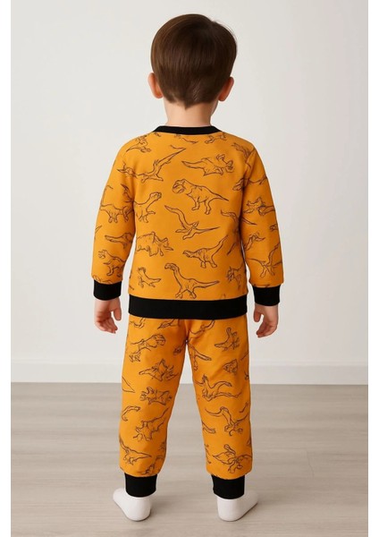 Erkek Çocuk Sarı Dinazor Desenli Pamuklu Eşofman Takımı fiyatları