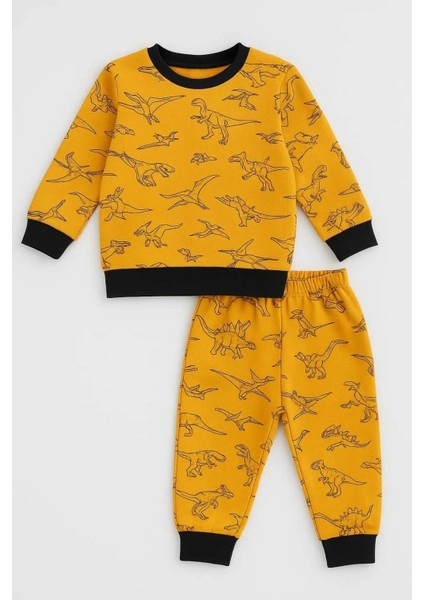 Erkek Çocuk Sarı Dinazor Desenli Pamuklu Eşofman Takımı modelleri