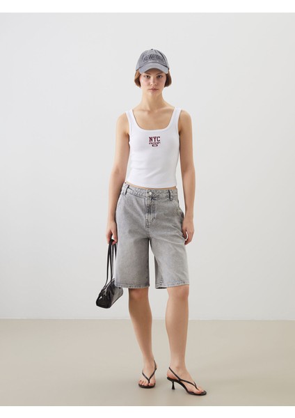 Yeni Sezon Bermuda Fit Kadın Jean Şortolon