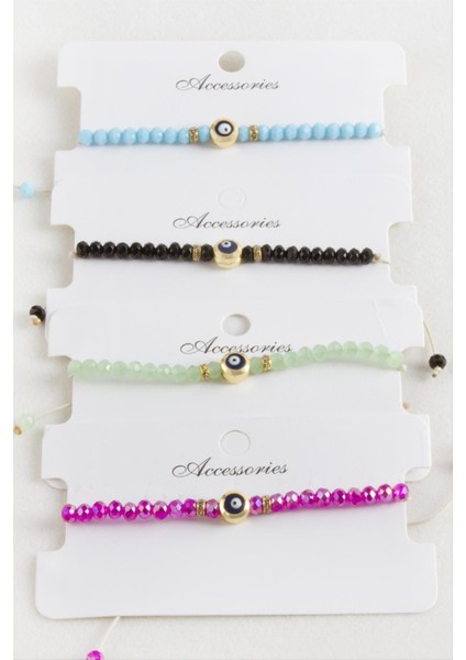 Nazar Kristal Makrome Ip Bileklik 6 mm