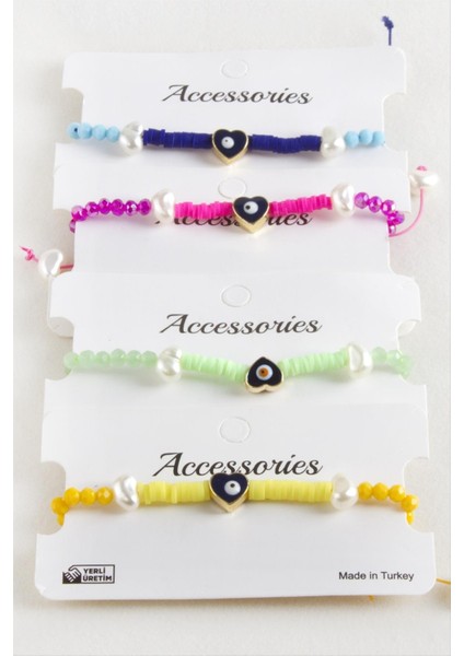 Kalp Inci Fimo Kristal Makrome Ip Bileklik