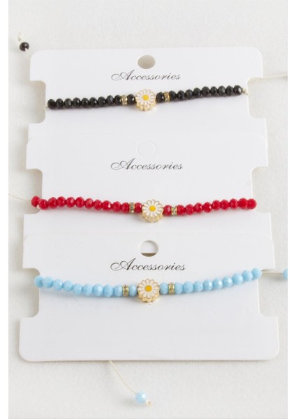 Papatya Kristal Makrome Ip Bileklik