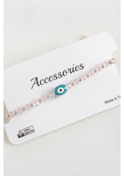 Oval Nazar Kristal Makrome Ip Bileklik 1 cm