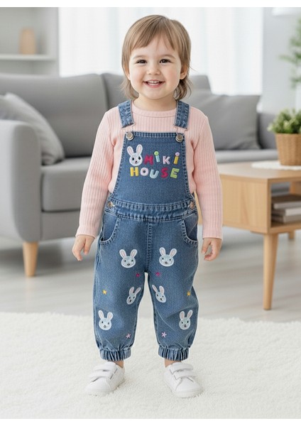 Tavşan Nakışlı 2'li Kot Takım Kız Bebek Çocuk 6 Ay, 9 Ay, 12 Ay