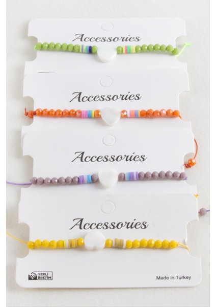 Kalp Sedef Kristal Makrome Ip Bileklik