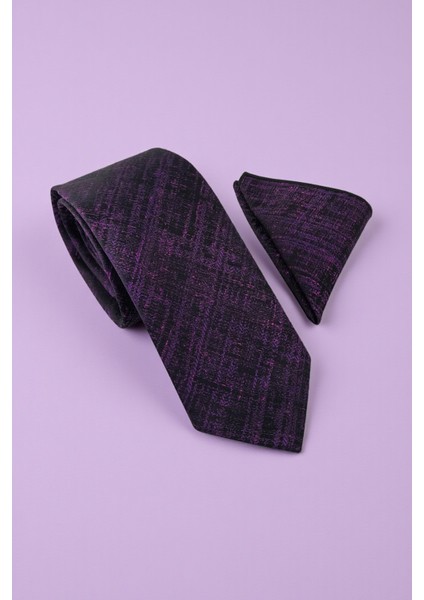 Retro Desen Mor Kravat & Mendil