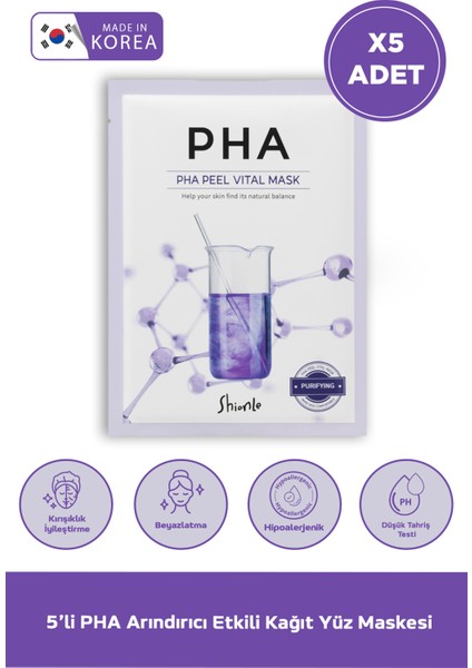 Hassas Ciltlere Nem ve Yumuşaklık, Nazik Temizlik ve Onarım Etkili Pha Kore Kağıt Yüz Maskesi 5'li