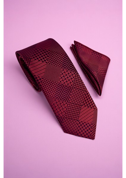 Mikro Desen Bordo Kravat & Mendil