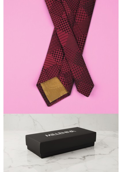 Mikro Desen Bordo Kravat & Mendil modelleri