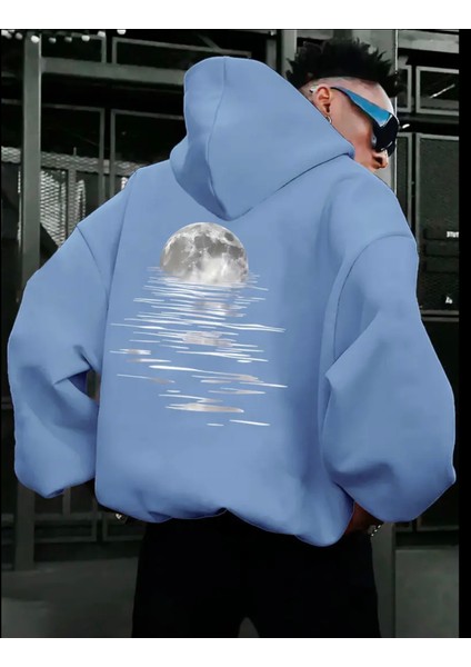 Punıx Büyük Beden Özel Tasarım Ayın Yansıması Baskılı Rahat Kalıp Kışlık Kalın Erkek Sweatshırt