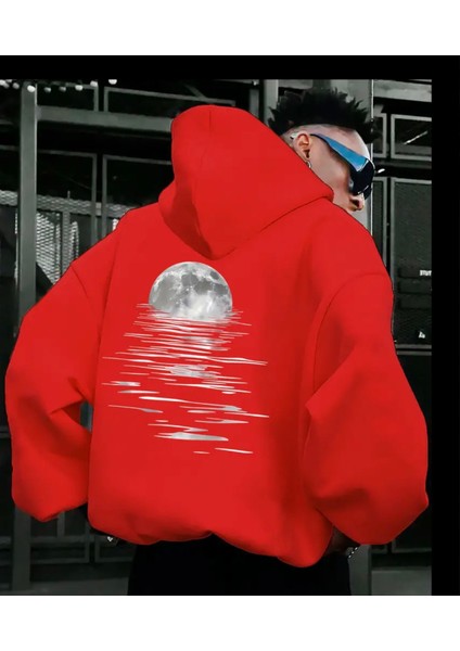 Punıx Büyük Beden Özel Tasarım Ayın Yansıması Baskılı Rahat Kalıp Kışlık Kalın Erkek Sweatshırt