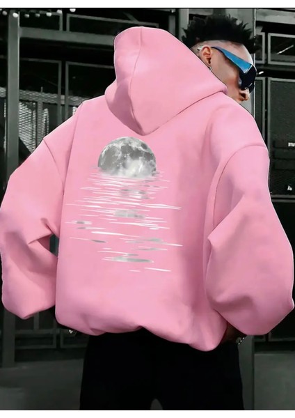 Punıx Büyük Beden Özel Tasarım Ayın Yansıması Baskılı Rahat Kalıp Kışlık Kalın Erkek Sweatshırt