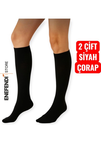 2çift Anne Çorabı Dizaltı Kalın Sıcak Likralı Esnek Yünlü Rahat Çorap 36-40 Siyah Hediye