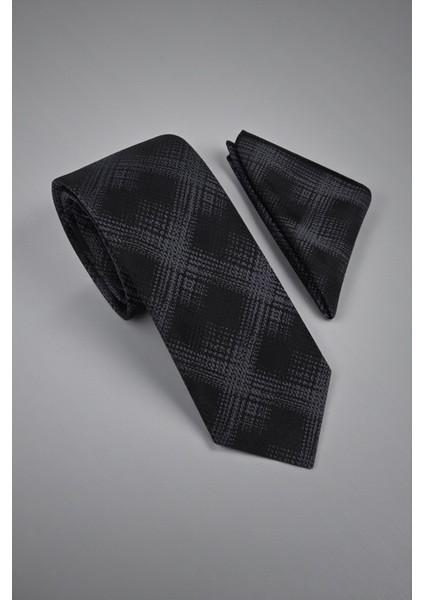 Ekose Gri Kravat & Mendil
