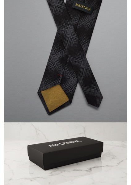 Ekose Gri Kravat & Mendil modelleri