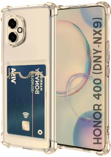 Honor 400 Uyumlu Kartlıklı Kılıf Darbe Emici Köşe Korumalı Cüzdanlı Esnek Silikon Kapak - Füme