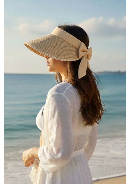 Bej Leopar Desen Detaylı Hasır Vizör Şapka 14624