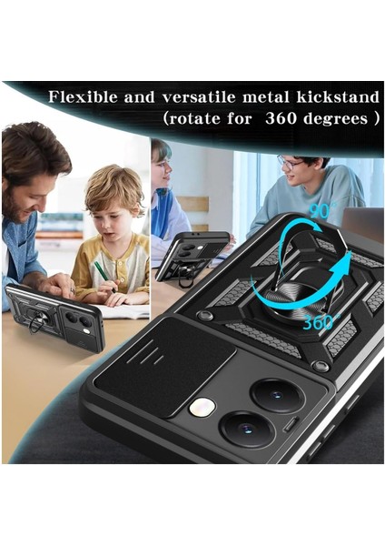 Poco X7 Pro Uyumlu Tank Kılıf Yüzüklü Standlı Extra Darbe Koruma Zırhlı Outdoor Kapak - Lacivert modelleri