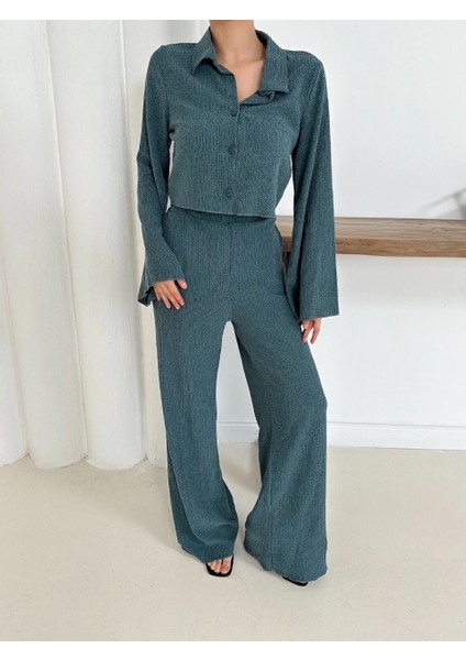 Gömlek Yaka Kaplama Düğmeli Takım Petrol Yeşili ST265866 indirimleri