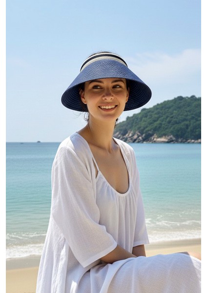 Düz Hasır Vizör Şapka Lacivert 14398