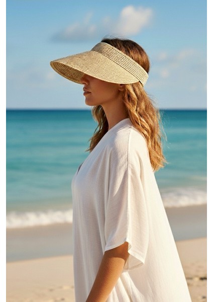 Metal Bej Hasır Vizör Şapka 14635