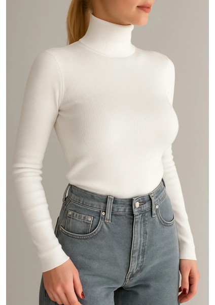 Boğazlı Kazak Mevsimlik Kurtarıcı Parça Pamuklu Balıkçı Yaka Şardonlu Slimfit