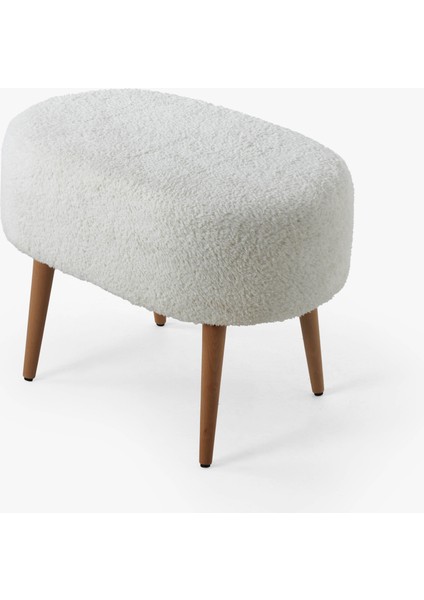 Teddy Ahşap Ayaklı Oval Puf – Makyaj Masası Pufu - Dekoratif Ayak Uzatma Pufu - Orta Sehpa Pufu
