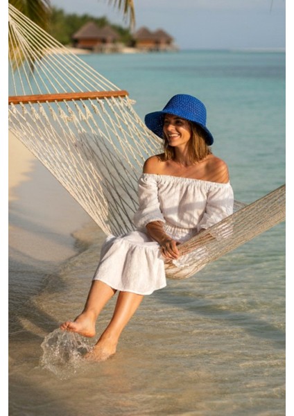 El Örgüsü Saks Hasır Şapka 14399