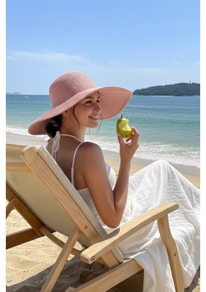 Geniş Hasır Şapka Pudra 14232