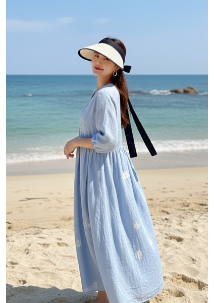 Siyah Şerit Cırtlı Beyaz Hasır Vizör Şapka 14397