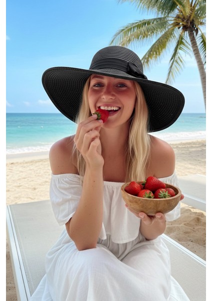 Geniş Hasır Şapka Siyah 14232