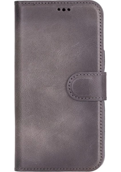 Apple iPhone 16 Uyumlu, Hakiki Deri, El Yapımı, Cüzdanlı Kılıf, Gölgeli Gri fırsatları