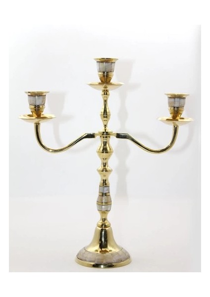 Pirinç Sedefli 3'lü Şamdan Model 2