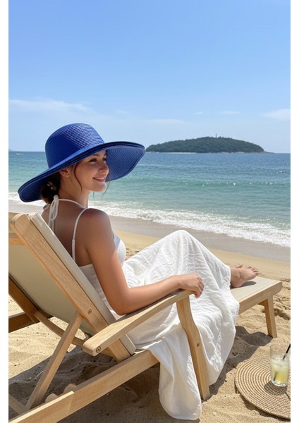 Geniş Hasır Şapka Saks 14232