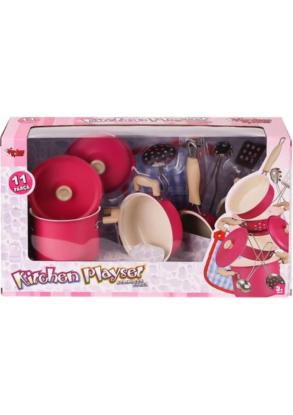 3815-6A Emaye Tencere 11 Parça Pembe -Vardem Oyuncak