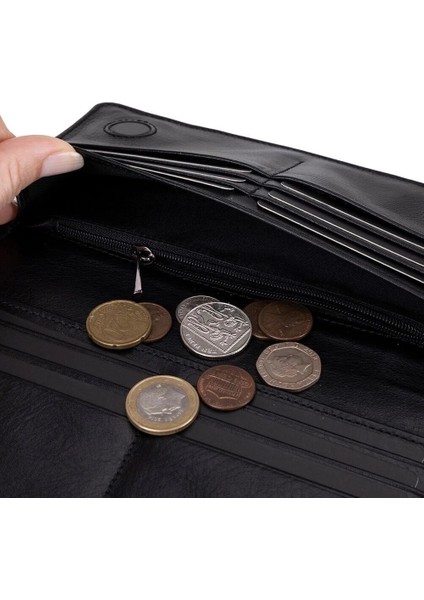 Aura Hakiki Deri, El Yapımı, Telefon Bölmeli, Kadın Cüzdanı, Kömür Siyahı fırsatları