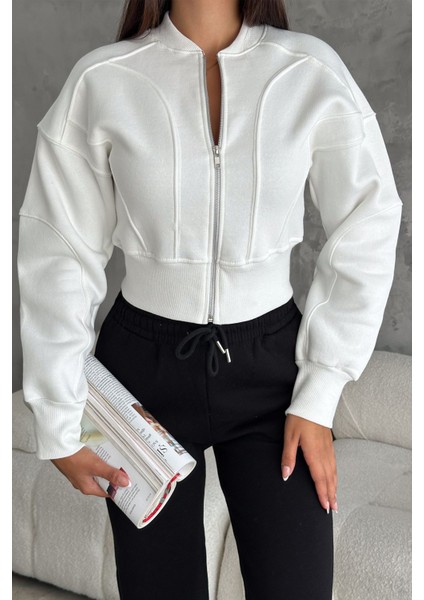 Kadın Fermuarlı Fit Cropped Sweatshirt – Sportif & Şehirli Stil fiyatları