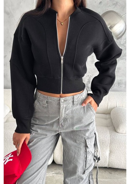 Kadın Fermuarlı Fit Cropped Sweatshirt – Sportif & Şehirli Stil fiyatları