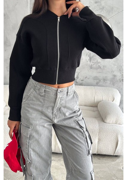 Kadın Fermuarlı Fit Cropped Sweatshirt – Sportif & Şehirli Stil modelleri