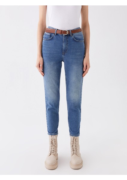 Yeni Sezon Beli Kemerli Mom Fit Kadın Jean Pantolon fırsatları