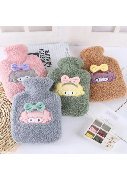 1 Litre Polar Peluş Örgülü,kurdeleli Saçlı Kız Model Sıcak Su Torbası